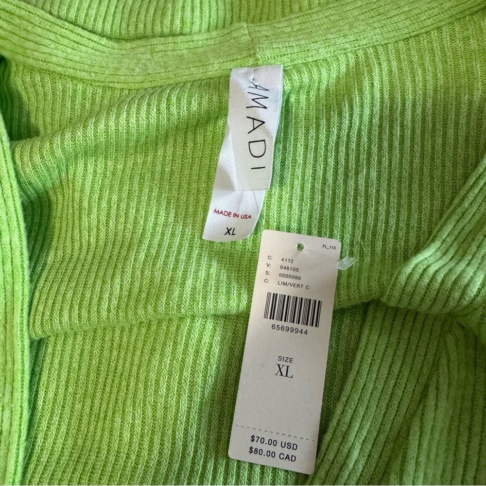Anthropologie Amadi lime green v-neck cropped knit pull over sweater size XL - Picture 4 of 7